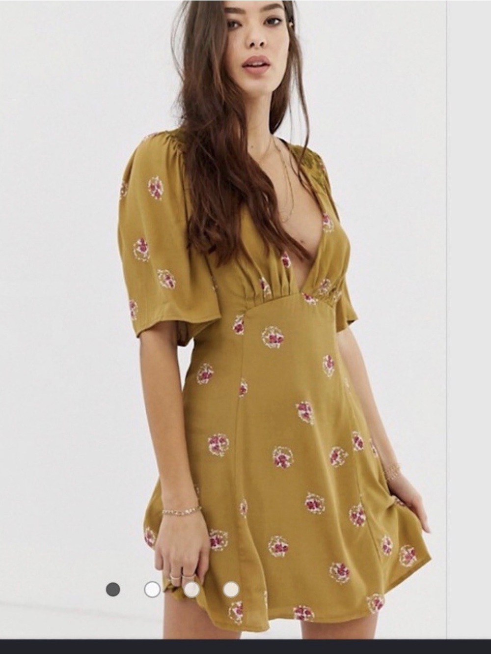 Free People Olive Mustard Floral Mini Dress
